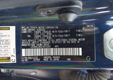 2020 Toyota 4Runner Trd Off Road Premium из США, поврежденный, VIN JTEBU5JR0L5816202